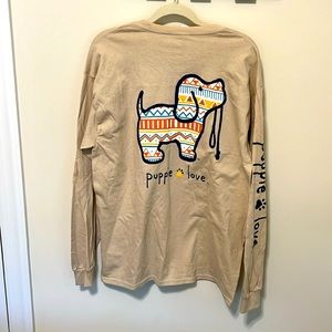 Gildan Aztec Puppie Love Long Sleeve Tan Teeshirt / Unisex / Size L / Brand NWT